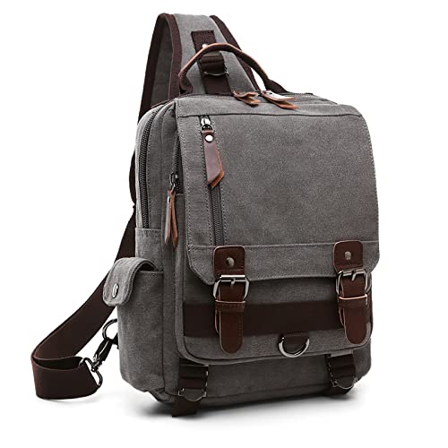 VARLIVOO Retro Sling Bag Herren Damen Crossbody Bag Umhängetaschen Schultertasche Wandern Reisen Camping Radfahren Bergsteigen Schule Segeltuch Rucksack Grau A von VARLIVOO