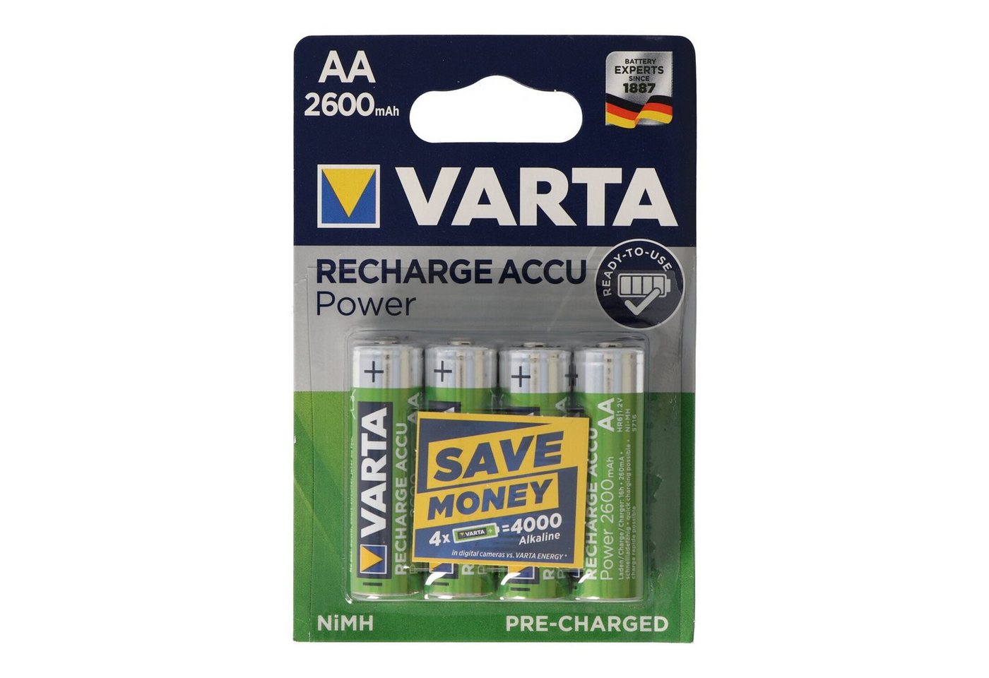 VARTA Varta Ready2Use 2600mAh Mignon AA Akkus 4er Pack inklusive AccuCell A Akku 2600 mAh (1,2 V) von VARTA