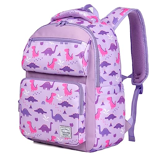 VASCHY Kinderrucksack, Niedlich Wasserabweisend 12L Vorschule Kinder Rucksack Kindergartenrucksack Schulrucksack Kleinkind Rucksack für Mädchen Jungen Schule Reisen Lila Dinosaurier Groß von VASCHY