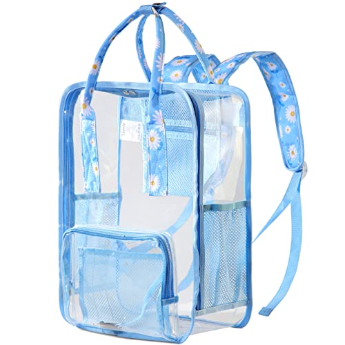 VASCHY Klarer Rucksack Heavy Duty Transparent Durchsichtig Schulrucksack Weiß und transparent Hellblaues Gänseblümchen von VASCHY