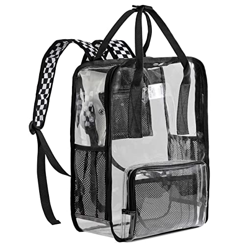 VASCHY Klarer Rucksack Heavy Duty Transparent Durchsichtig Schulrucksack Weiß und transparent Schwarz Gitter von VASCHY