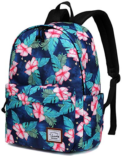 VASCHY Leichter Schulrucksack für Damen mit 14 Zoll Laptoptasche, Seegrüne Blumen, one size, Tagesrucksack von VASCHY