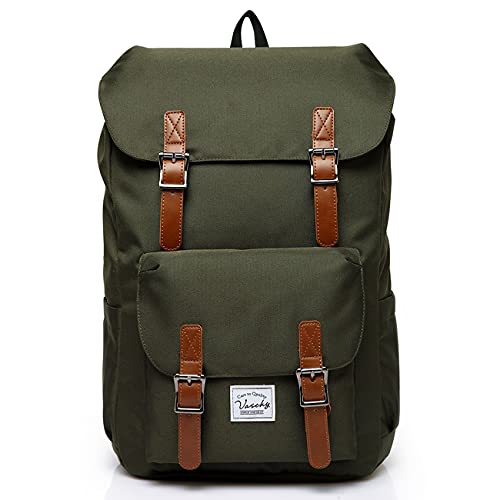 VASCHY Rucksack Herren Damen, Wasserabweisend Vintage 15.6 Zoll Daypack Schulrucksäcke Mädchen Jungen Teenage für Reisen Arbeit Täglicher Gebrauch Dunkelgrün von VASCHY