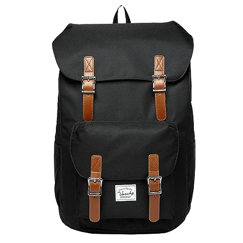 VASCHY Rucksack Herren Damen, Wasserabweisend Vintage 15.6 Zoll Daypack Schulrucksäcke Mädchen Jungen Teenage für Reisen Arbeit Täglicher Gebrauch Schwarz von VASCHY