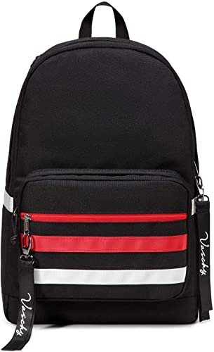 VASCHY Schulrucksack,Leichter Rucksack für Damen und Mädchen Schultasche Wasserabweisender Rucksack für 15,6 Zoll Laptop für Reisen, Outdoor mit Flaschentaschen,Schwarz von VASCHY