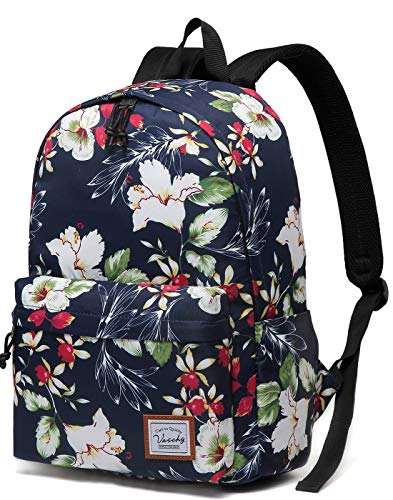 VASCHY Leichter Schulrucksack für Damen mit 14 Zoll Laptoptasche, Blaue Blumen, one size, Tagesrucksack von VASCHY