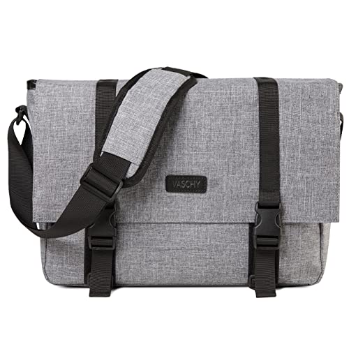 VASCHY Messenger Bag, Wasser Resistant Slim Crosskbody Laptop Schulter Tasche für Männer Frauen passt 14in Laptop für Arbeit,Schule,Büro Grau von VASCHY