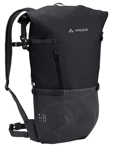 VAUDE Cityrucksack CityGo II 23 Liter Schwarz, wasserdichter Rucksack Damen & Herren, leichter Daypack für Städtetrips mit Laptop-Fach, Rolltop Rucksack ideal für den urbanen Alltag von VAUDE
