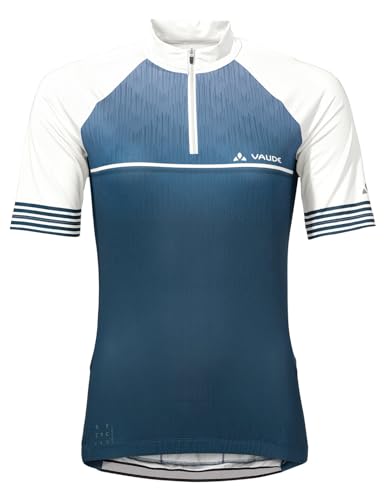 VAUDE Rad Shirt Women's Posta HZ Tricot II Größe 38 in Weiß/Blau - Hochwertiges Radtrikot Damen, atmungsaktiv & schnelltrocknend, Rennrad Trikot Damen mit Rückentaschen von VAUDE