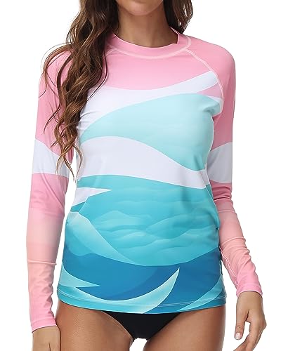 VAYAGER Damen Rashguard UV-Schutz Shirt Langarm UPF 50+ Schwimmshirt für Wasser Strand Surfen Schwimmen Schnelltrocknend von VAYAGER