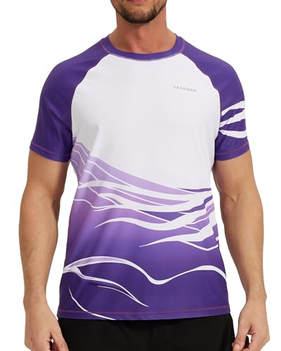 VAYAGER Herren-Bade-Shirt, Rashguard, LSF 50+, schnelltrocknend, lockere Passform, Wasser-Surf-Shirt, violett / weiß, 5X-Large von VAYAGER