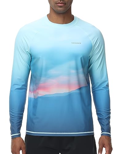 VAYAGER Herren Schwimmshirts UPF 50+ Rashguard Langarm Schnelltrocknendes T-Shirt Locker sitzendes Wasser Angeln UV-Schutzshirts(Blau 3XL) von VAYAGER