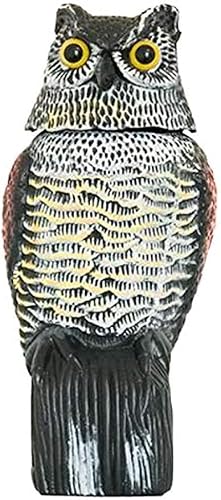 VAZZIC Lockvogeleule, realistischer Windaktions-Eulen-Lockvögel, 360 Grad drehbarer Kopf, blinkende Augen und Hooting Sound, Eulenschutz, Tauben-Krähenschrecken von VAZZIC