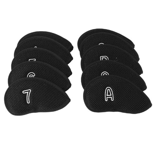 Golfschläger Kopfbedeckung, 10 Stück Atmungsaktives Nylon Netz Weiches Fleece Futter Schützende Eisen Abdeckungen Set (Black) von VBESTLIFE