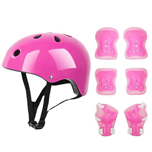 VBESTLIFE Kinderhelm-Schutzausrüstungs-Set, Einschließlich Helm, Ellbogenschützer, Knieschützer, Handgelenkschützer für Rollerskaten (Rosa) von VBESTLIFE