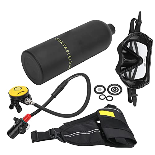 VBESTLIFE Scuba Set DIDEEP 1L Mini Scuba Tank Tauchset mit Entlüfter/Überdruckventil/Scuba/Gurt/Taucherbrille (Schwarz) von VBESTLIFE