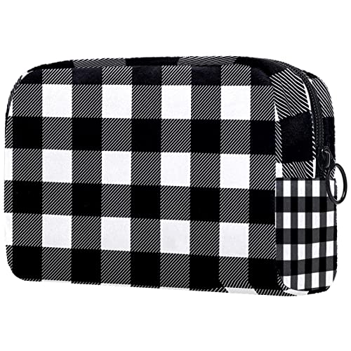 Make up Tasche, Kosmetiktasche für Frauen, Kosmetik, große Reise Kulturtasche für Mädchen, Make up Tasche, Pinseltaschen,Gitter Buffalo Plaid Grid Check Classic Vintage Weiß Schwarz von VBFOFBV