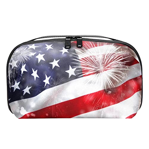 Make up Taschen für Frauen, Make up Reisetasche, wasserdichte Make up Organizer Tasche,Amerika Flagge und Feuerwerk von VBFOFBV