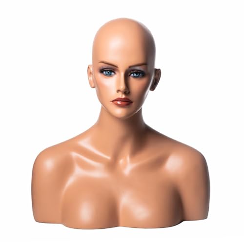 VBVARV Realistischer Weiblicher Schaufensterpuppenkopf Mit Schulteranzeige Puppenkopfbüste Für Perücken, Make-Up,01 von VBVARV