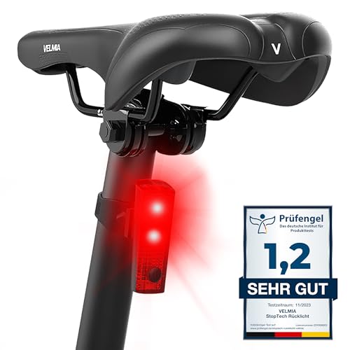 VELMIA Fahrrad Rücklicht mit Bremsanzeige, USB Akku-Betrieb und 5-7h Leuchtdauer I LED Fahrradlicht StVZO zugelassen und aufladbar I Fahrrad Licht von VELMIA