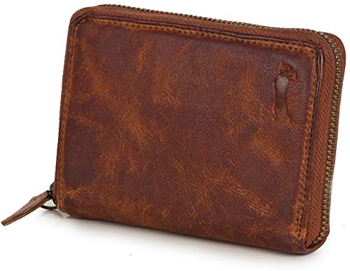 Ven Tomy Kleine Geldbörse Brieftasche für Damen und Herren Leder klein Vintage Cognac Braun von VEN TOMY