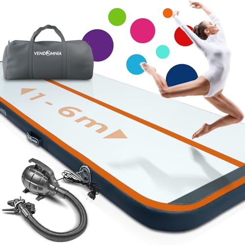 VENDOMNIA 10/20cm hohe aufblasbare Gymnastikmatte in Längen 1/2/3/4/5/6/7/8 m, mit elektrischer Pumpe & Tasche, Tumbling Matte, Turnmatte, Trainingsmatte, Fitnessmatte, Sportmatte, Yoga von VENDOMNIA