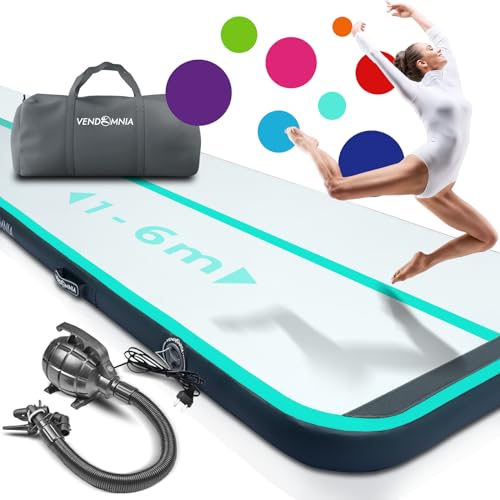 VENDOMNIA AIR Tracking TRACK Matte - aufblasbar Airtrack Tumbling Matte 10cm-20cm hoch mit elektro Pumpe Tasche, Farbwahl, 1m bis 8m Tumblingmatte Gymnastikmatte Turnmatte Trainingsmatte Fitnessmatte von VENDOMNIA