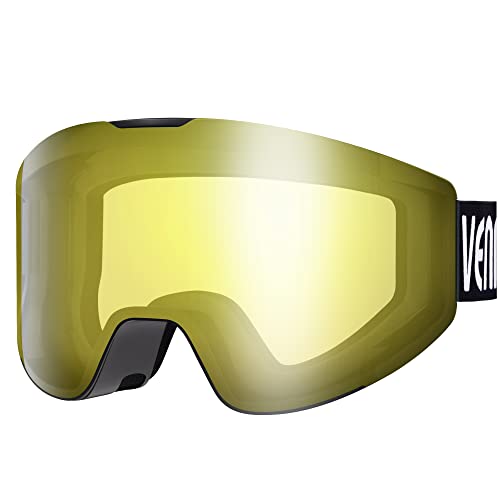 VENNERLI Skibrille mit Double Lens für Damen und Herren Skibrille für Brillenträger Anti Fog UV Schutzbrille für Outdoor Aktivitäten Skifahren Snowboard Augenschutz（Gelb nicht plattiert） von VENNERLI