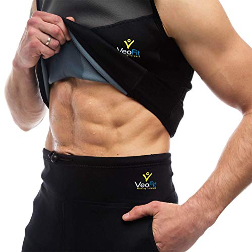 VEOFIT Schwitz Shirt Herren zum Abnehmen Perfekte Neopren Sauna Vest for Men für eine schnelle Gewichtsabnahme ohne Verlust der Muskelmass Größe L- Bonus: Fitnessanleitung und Tragetasche von VEOFIT