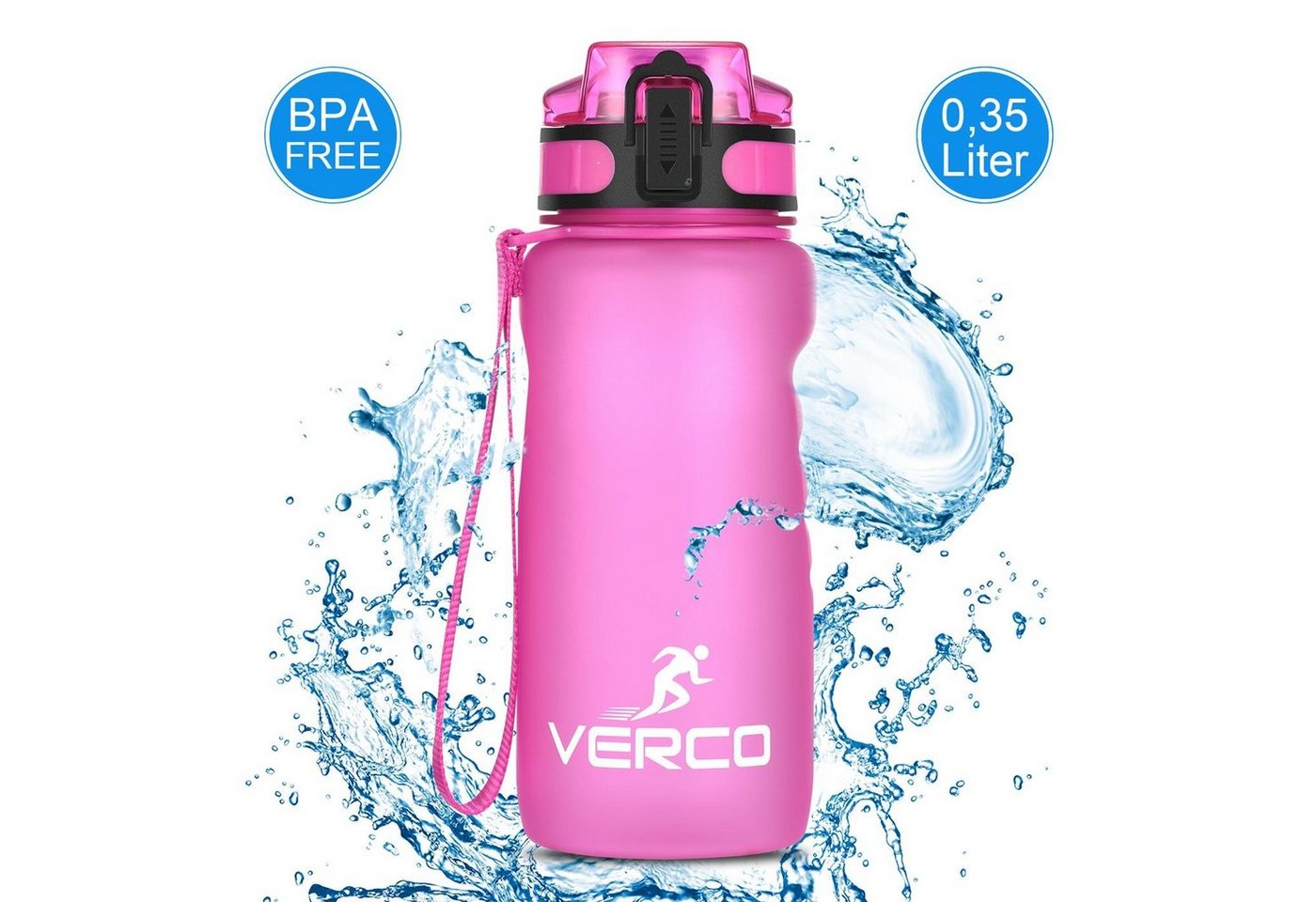 VERCO Trinkflasche 350 ml Sport Tritan 0,35 Liter Flasche, Wasserflasche BPA Frei mit Fruchtsieb wiederverwendbar nachhaltig von VERCO