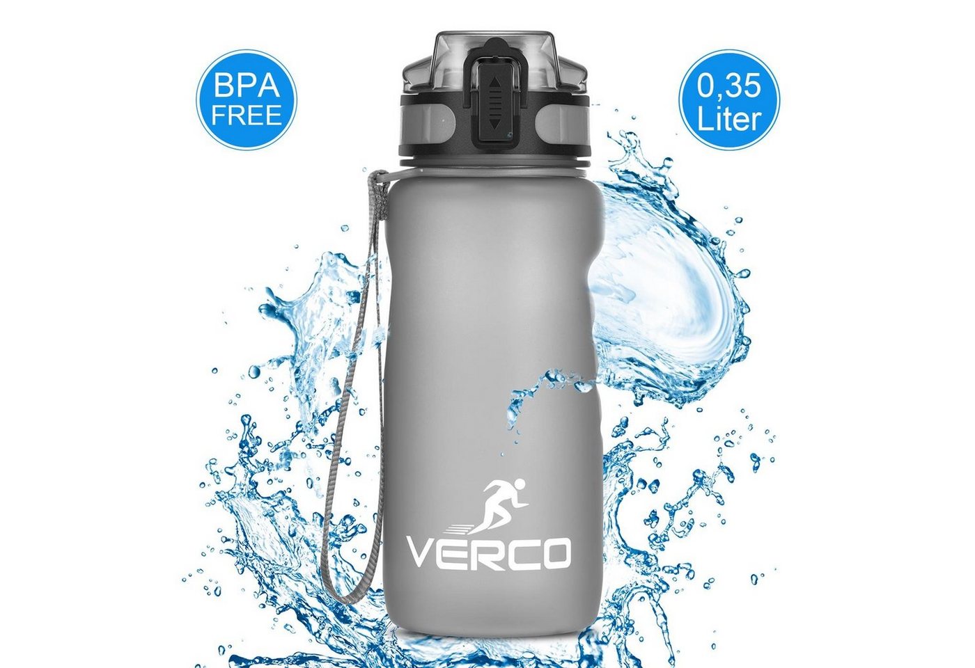 VERCO Trinkflasche 350 ml Sport Tritan 0,35 Liter Flasche, Wasserflasche BPA Frei mit Fruchtsieb wiederverwendbar nachhaltig von VERCO