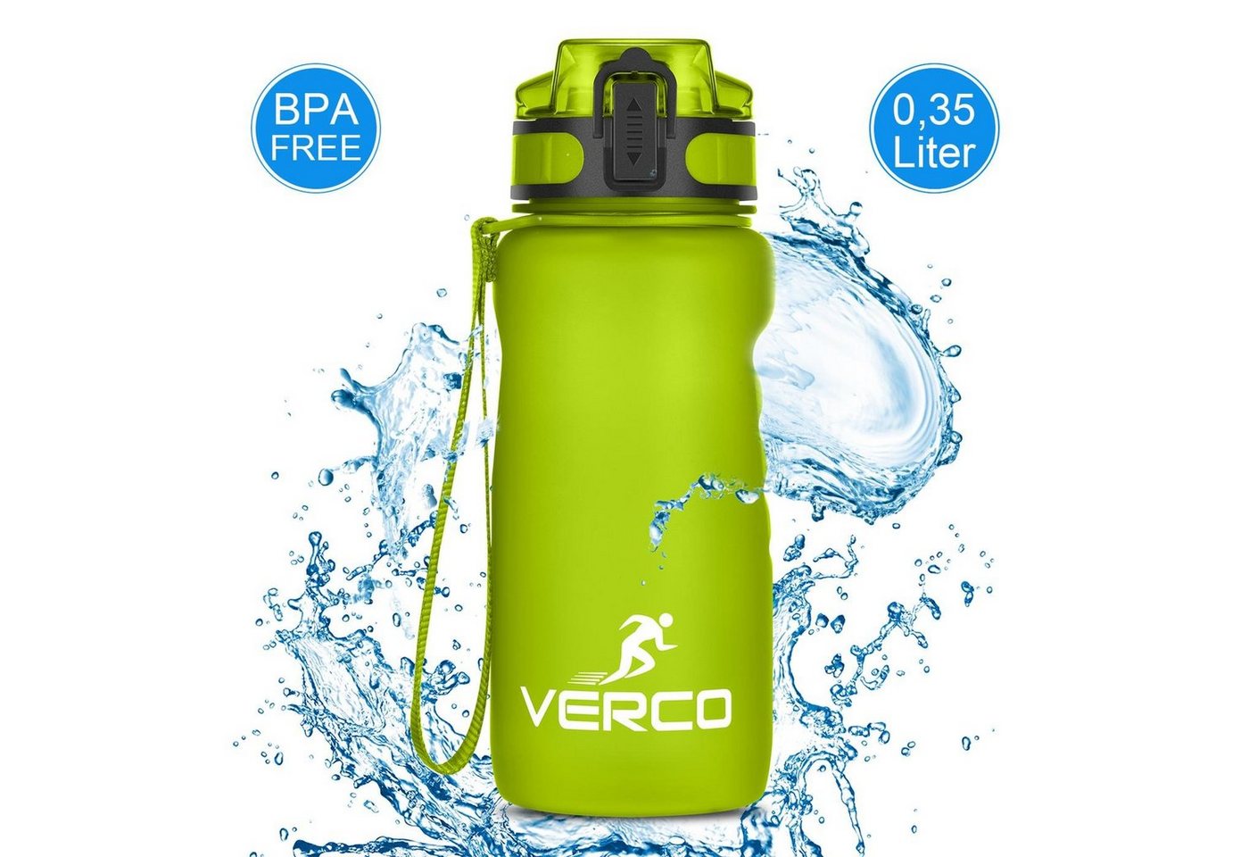 VERCO Trinkflasche 350 ml Sport Tritan 0,35 Liter Flasche, Wasserflasche BPA Frei mit Fruchtsieb wiederverwendbar nachhaltig von VERCO