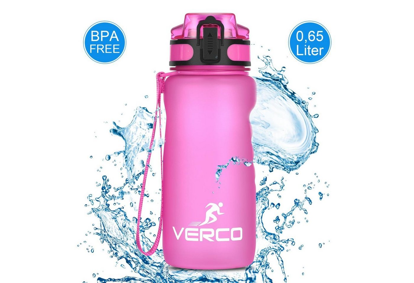 VERCO Trinkflasche 650 ml Sport Tritan 0,65 Liter Flasche, Wasserflasche BPA Frei mit Fruchtsieb wiederverwendbar nachhaltig von VERCO