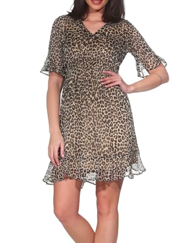 VERO MODA Damen Kurzarm Mini Kurzarm Sommerkleid VMSmilla mit Leopard-Muster 10306038 Birch Lova M von VERO MODA