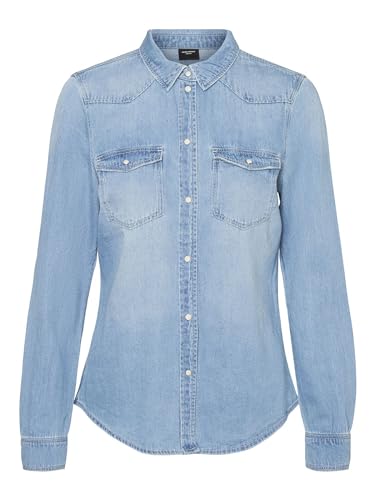 VERO MODA Damen Bluse Vmmaria Ls Denim Slim Shirt Mix New Noos, Light Blue Denim/Detail:birch Stitch, S von VERO MODA