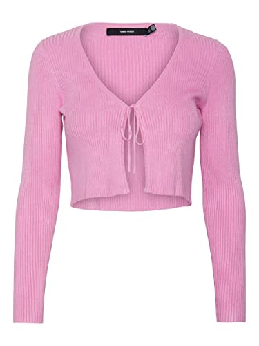 VERO MODA Strickjacke Stretch RIPP Langarm Cardigan Cropped mit Schleife RIPP Knit Jacket VMGLORY, Farben:Rosa,Größe Damen:XXL von VERO MODA