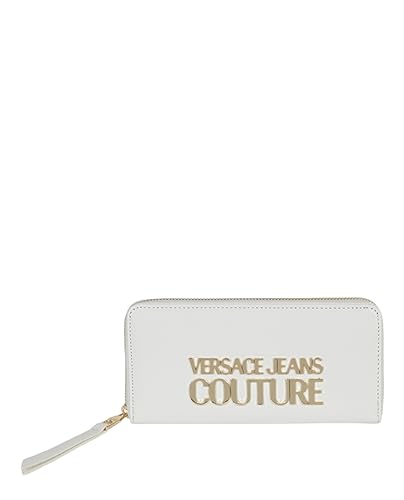 VERSACE JEANS COUTURE Geldbörse aus Saffiano von Versace, mit Reißverschluss und Logo-Lettering Lock. Innen 2 Fächer unterteilt durch ein Reißverschlussfach, weiß, Einheitsgröße von VERSACE JEANS COUTURE