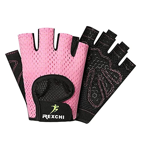 VERTAST Fahrradhandschuhe Fitnessstudio Training Fitness Gepolsterte Halbfinger Fahrradhandschuhe Stoßdämpfend Anti-Rutsch Atmungsaktiv MTB Rennrad Handschuhe für Herren Damen, Rosa, S von VERTAST