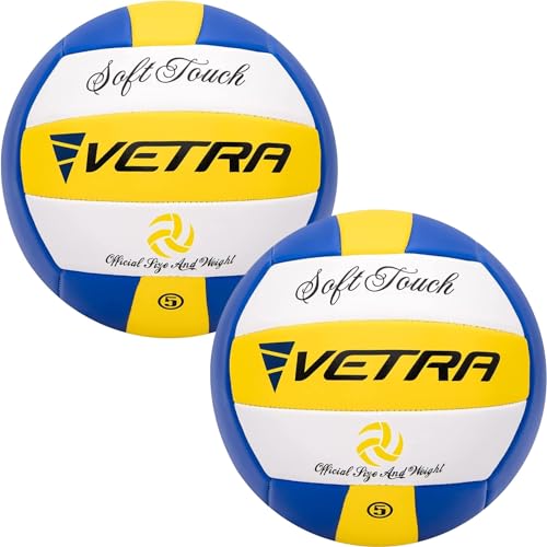 VETRA Soft Touch Volleyball, 2 Stück, offizielle Größe 5 für Indoor/Outdoor/Fitnessstudio/Strandspiele, weicher Volleyball mit strapazierfähigen Nähten und PVC-Abdeckung, ideal für Profis, Anfänger, von VETRA