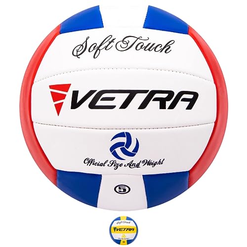 VETRA Volleybälle weich berühren Bälle Größe 5 Officially Strand im Freien Innen Sporthalle Spiel New (Blau/Rot/Weiß) von VETRA