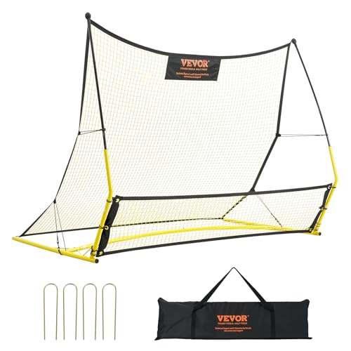 VEVOR 2 in 1 Fußball Rebound Doppelte Netze Tragbares Prellwand Fußball 25,4 x 25,4 mm, Rebounder Fußball Eisenrohr & PE-Netz Kinder & Jugendliche Verstellbar Fußballtor Rebounder Kicker Gelb von VEVOR