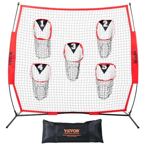 VEVOR 217 x 125,5 x 223 cm Fußballtrainer-Wurfnetz, Trainings-Wurfziel-Übungsnetz mit 5 Zieltaschen, Knotenloses Netz, inkl. Bogenrahmen & Tragbarer Tragetasche, Verbessert die QB-Wurfgenauigkeit von VEVOR