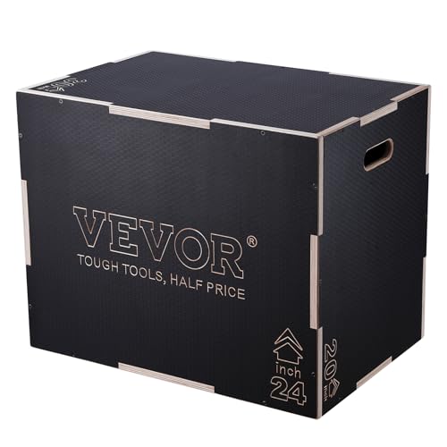VEVOR 3-in-1-Plyometrische Sprungbox 30/24/20-Zoll-Plyobox, Sprungkasten Sprungkiste 204 kg Tragfähigkeit, Fitnessübungs-Step-Up-Box für Heimtraining, Sprungkrafttraining Schwarz Einstellbare Höhe von VEVOR
