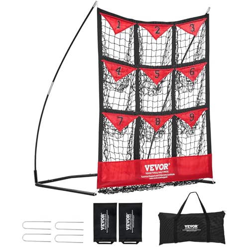 VEVOR 9-Loch-Baseballnetz, 91,4 x 76,2 cm, Softball-Baseball-Trainingsgerät für Schlagübungen, tragbare Schnellmontage-Trainer-Hilfe mit Tragetasche, Schlagzone, Erdspieße, für Jugendliche und von VEVOR