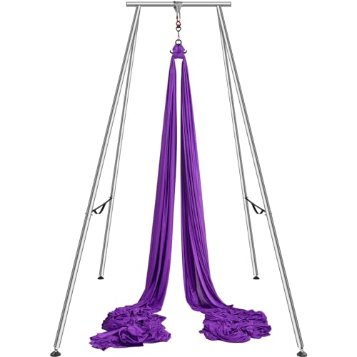 VEVOR Aerial Yoga Hängematte mit Yogarahmen 12 x 2,6 m, Lila Yoga Swing Air Fliegen, Yoga-Schaukel Hammock Swing 250 kg Max. Tragfähigkeit, inkl. Yoga-Socken & Fußpolster, Anti-Gravity-Übungen von VEVOR