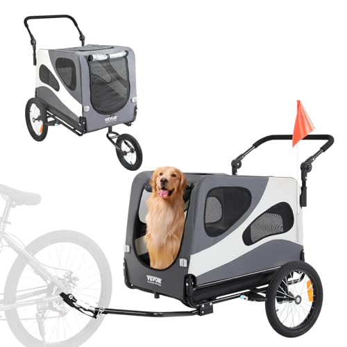 VEVOR Hunde-Fahrradanhänger, unterstützt bis zu 45,4 kg, 2-in-1 Haustier-Kinderwagen, Fahrradträger, leicht zusammenklappbarer Wagenrahmen mit Schnellentriegelungsrädern, Universal-Fahrradkupplung, von VEVOR