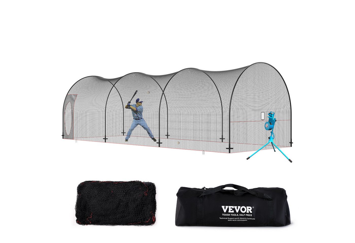 VEVOR Schutznetz 10 x 3,6 x 3 m, Baseballkäfig-Netz Schlagen und Aufstellen Schlagkäfig von VEVOR