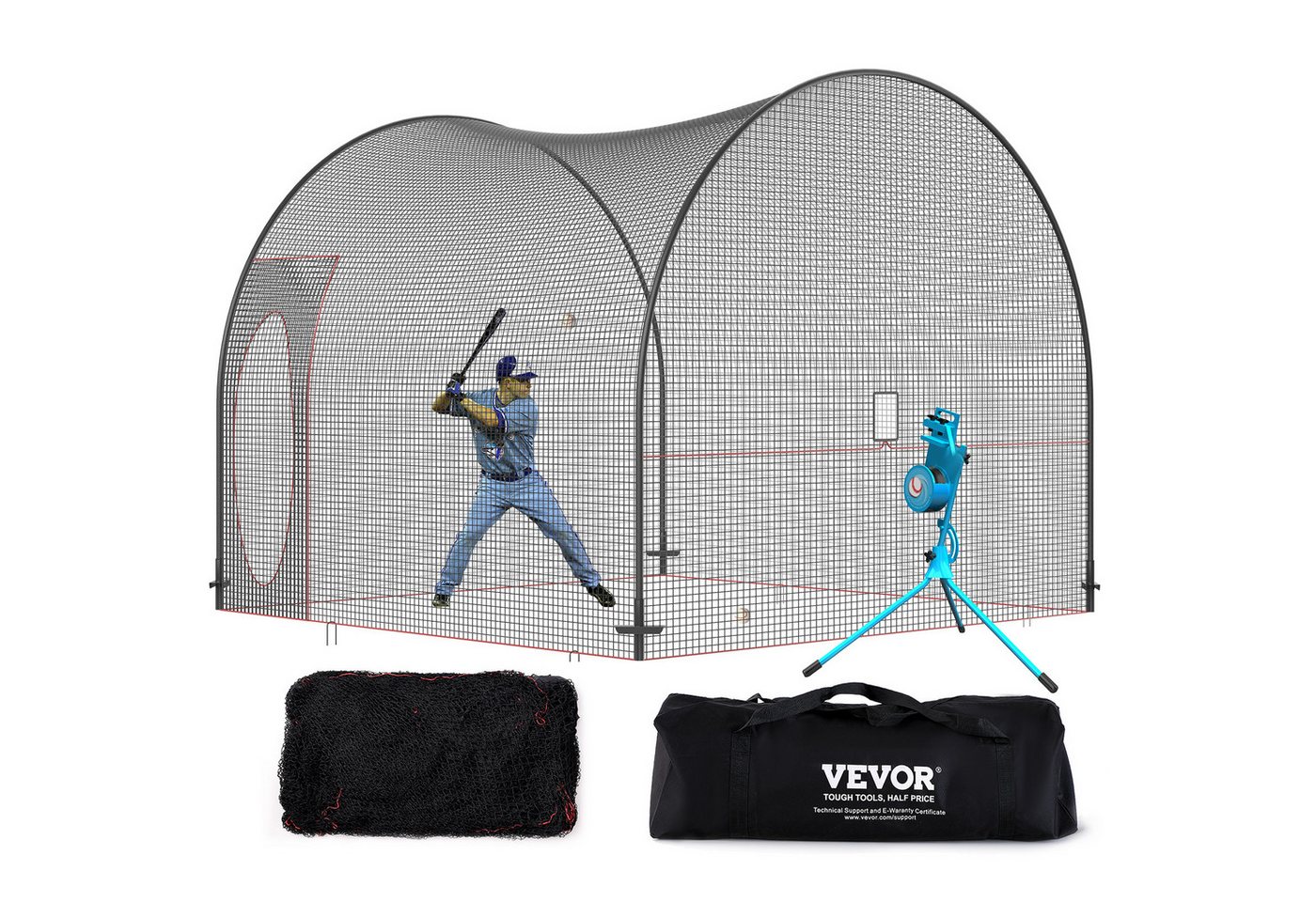 VEVOR Schutznetz 3,6 x 3,6 x 3 m, zum Schlagen und Aufstellen, Baseballnetz Schlagkäfig von VEVOR
