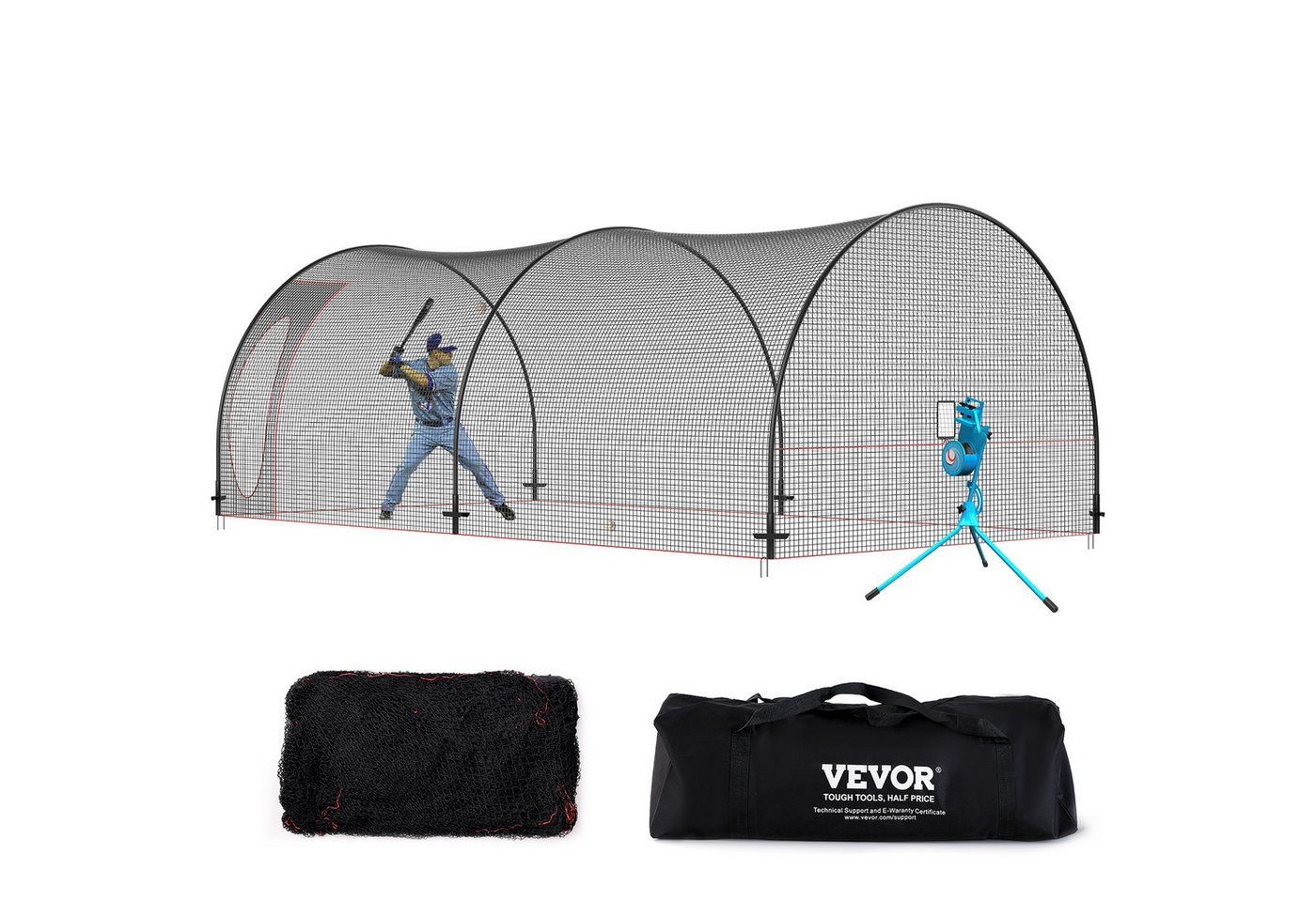 VEVOR Schutznetz 6,7 x 3,6 x 2,4 m, Baseballkäfig-Netz zum Schlagen und Aufstellen von VEVOR