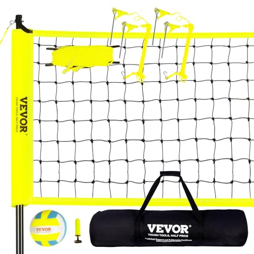 VEVOR Volleyballnetz Höhenverstellbar Volleyballnetz Set, Tragbarer Beachvolleyball-Netz, Outdoor Volleyballnetz Faltbare Volleyballnetz mit Volleyball & Tragetasche, für Garten Strand Rasen usw. von VEVOR